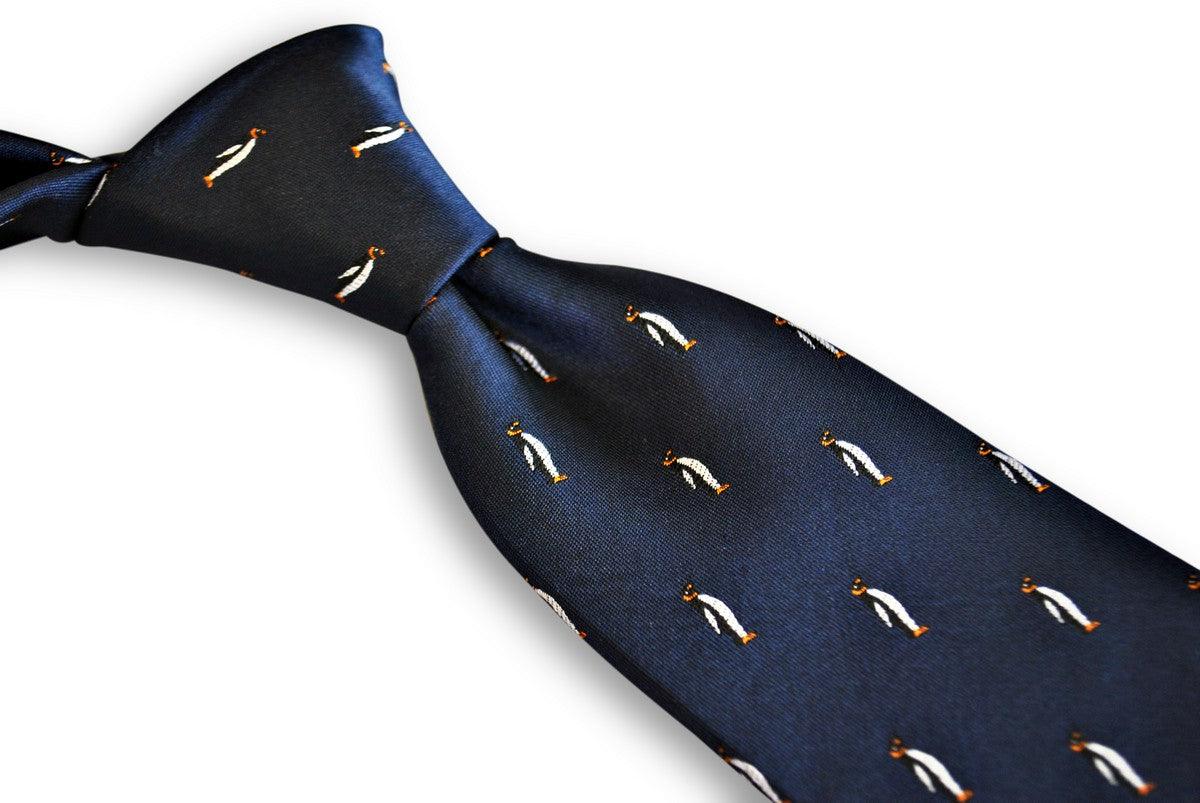 Navy Tie with Penguin Design