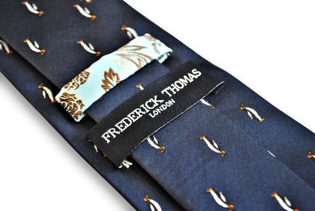 Navy Tie with Penguin Design