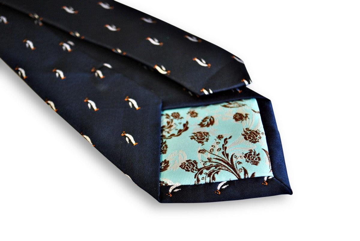 Navy Tie with Penguin Design