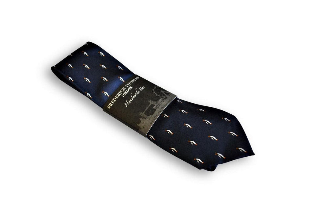 Navy Tie with Penguin Design
