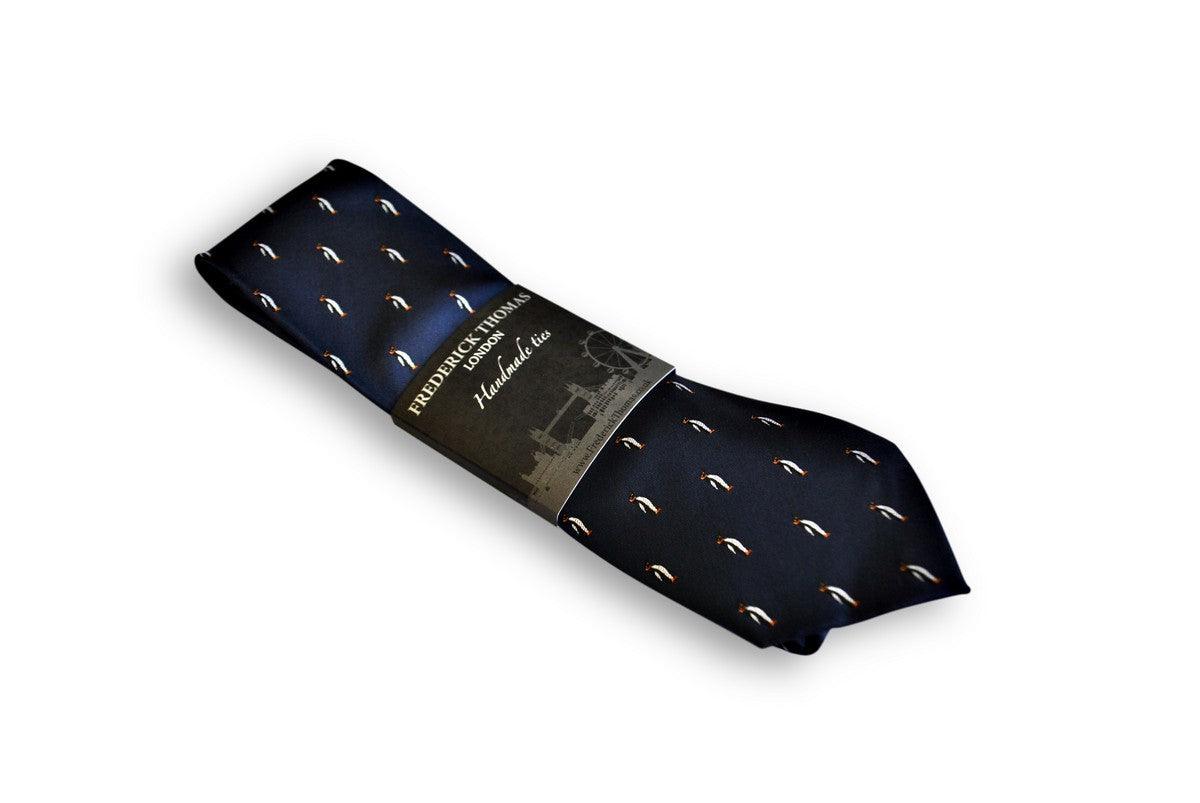 Navy Tie with Penguin Design
