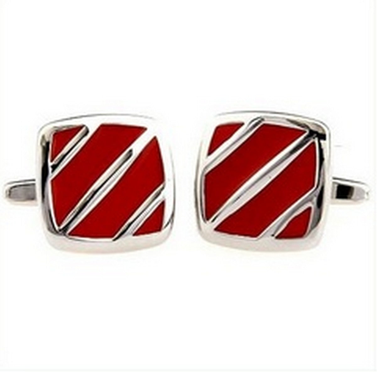 Red and Silver Striped Cufflinks