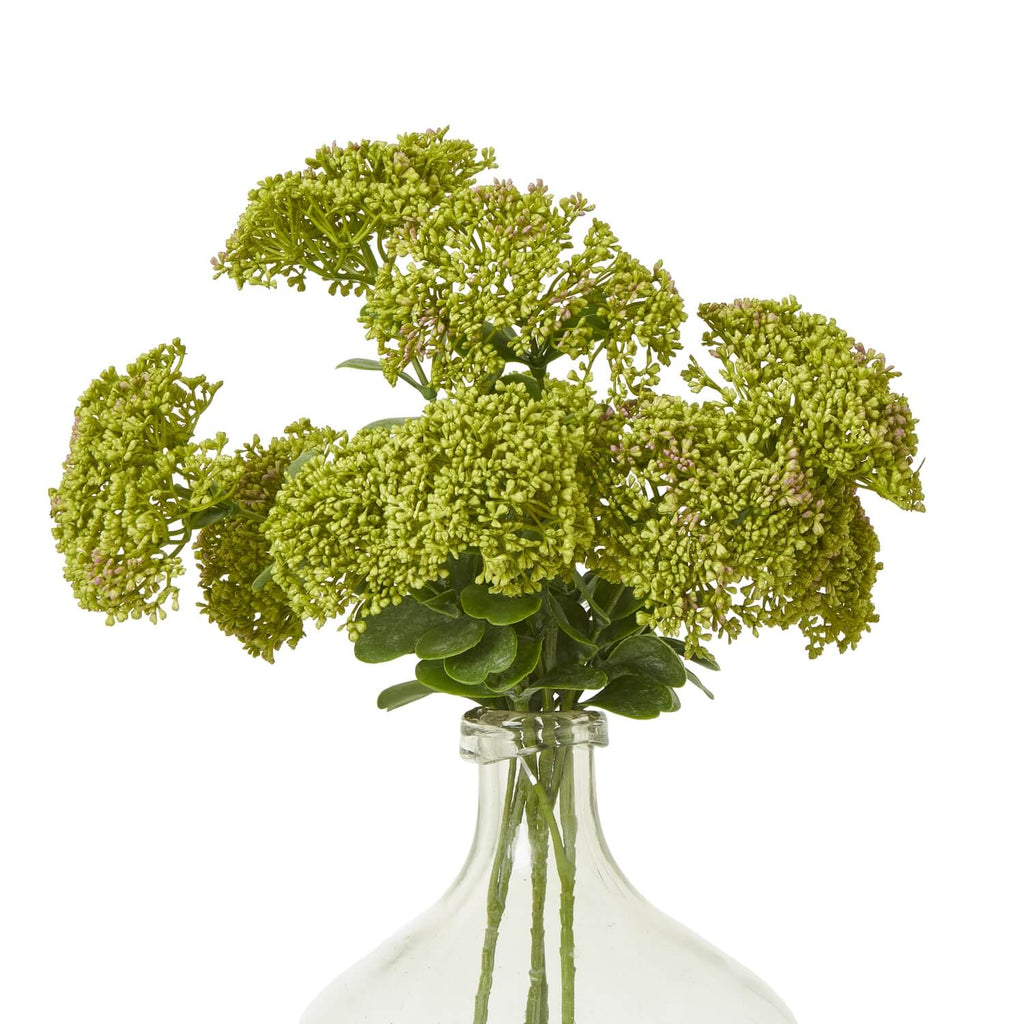Lifelike faux sedum spray with green succulent foliage and clustered blooms, perfect for vase or tabletop decor by sostter at brixbailey.com