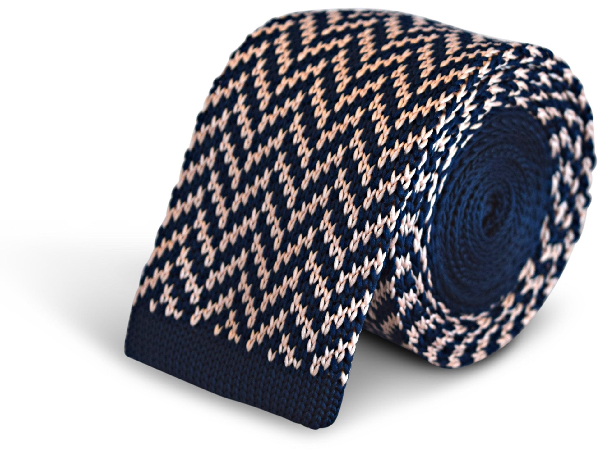 Navy Blue and Pink Herringbone Knitted Tie