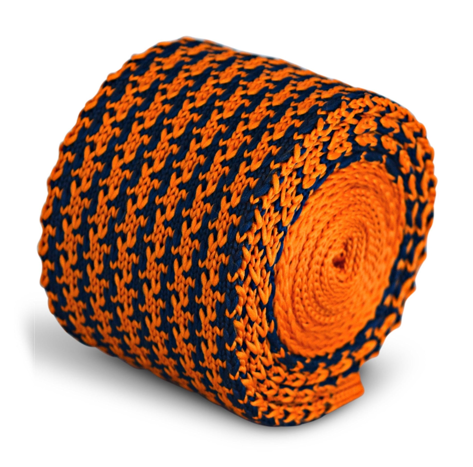 Navy and Orange Dogtooth Knitted Tie