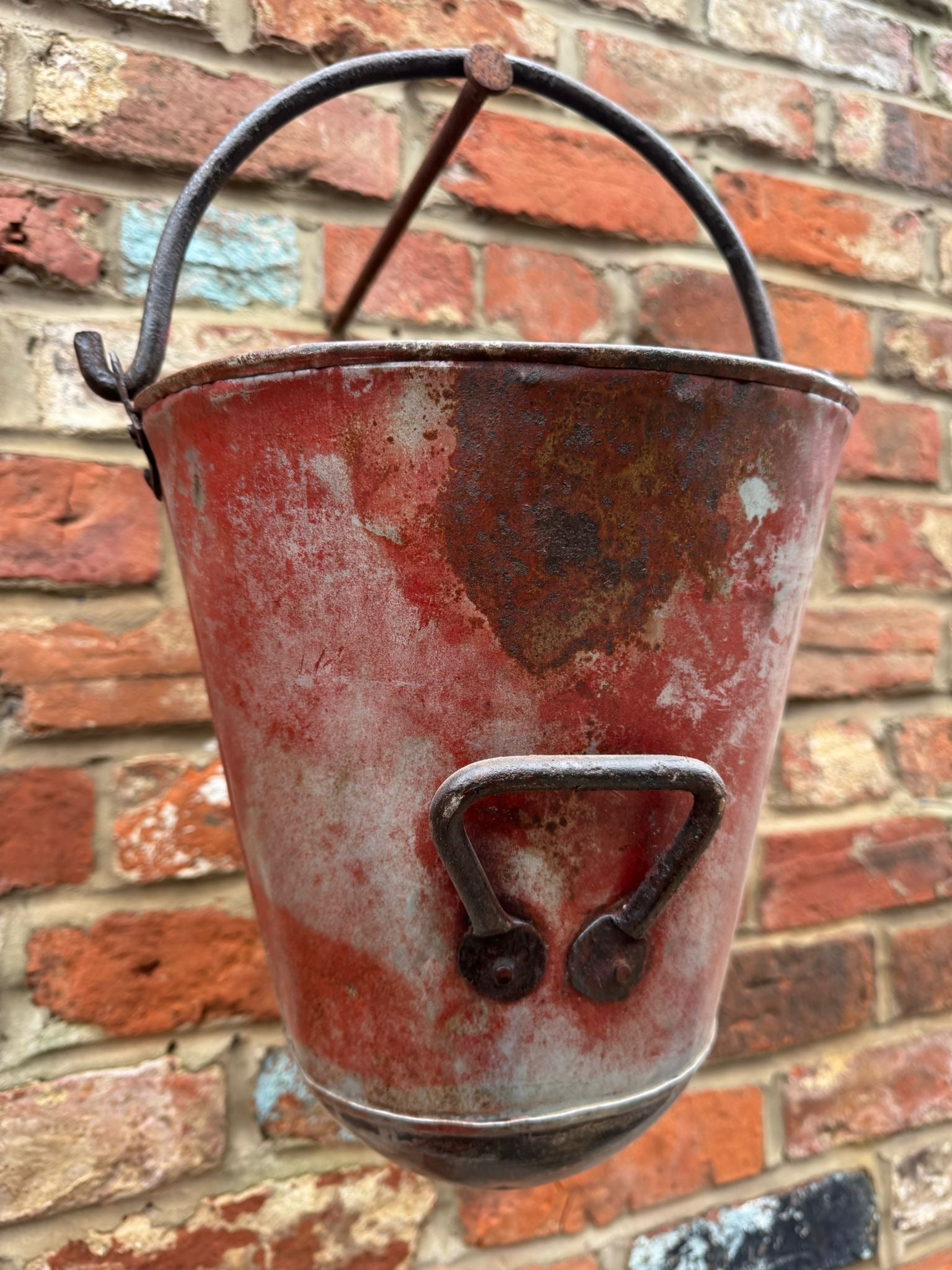 Vintage Galvanised Hanging Fire Bucket Planter