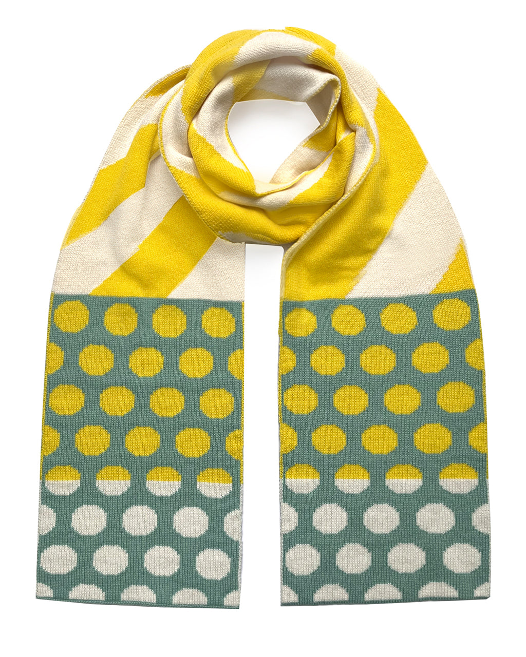 Stripes and Circles Wool Cashmere Scarf in Yellow
