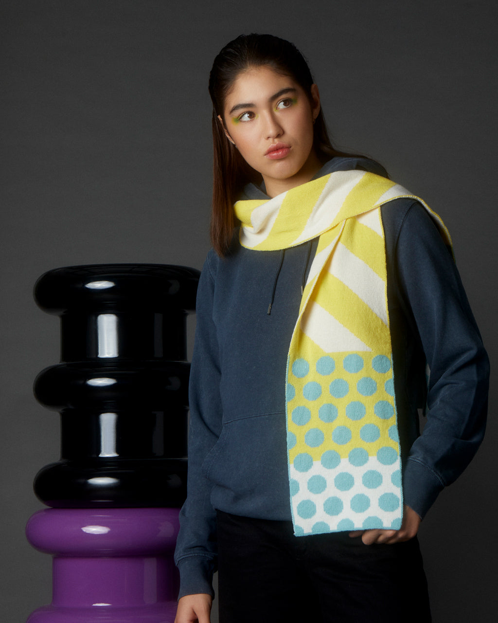 Stripes and Circles Wool Cashmere Scarf in Yellow