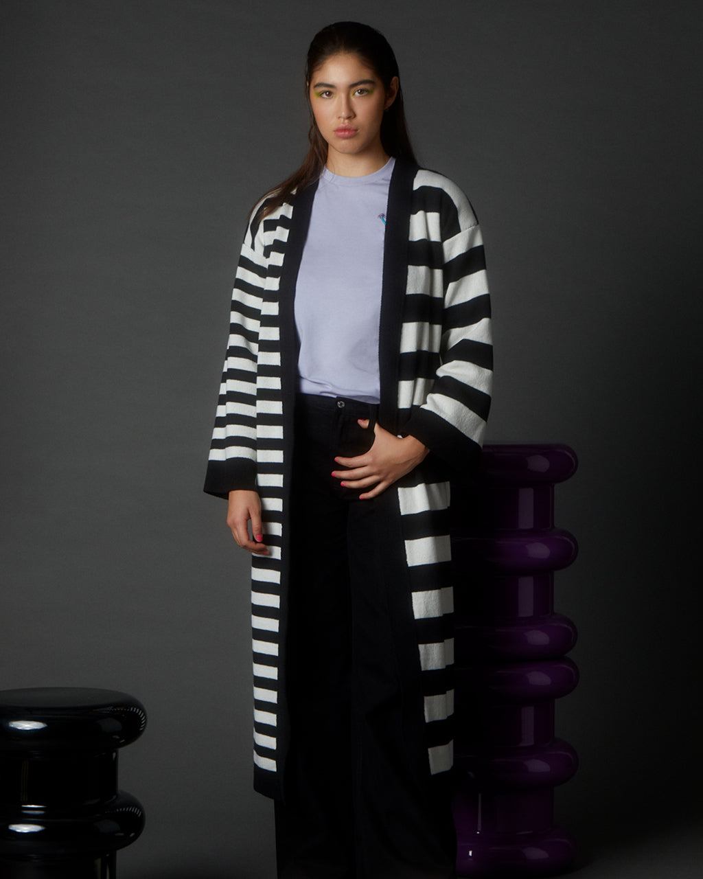 Multi Striped Wool and Cashmere Knitted Cardigan