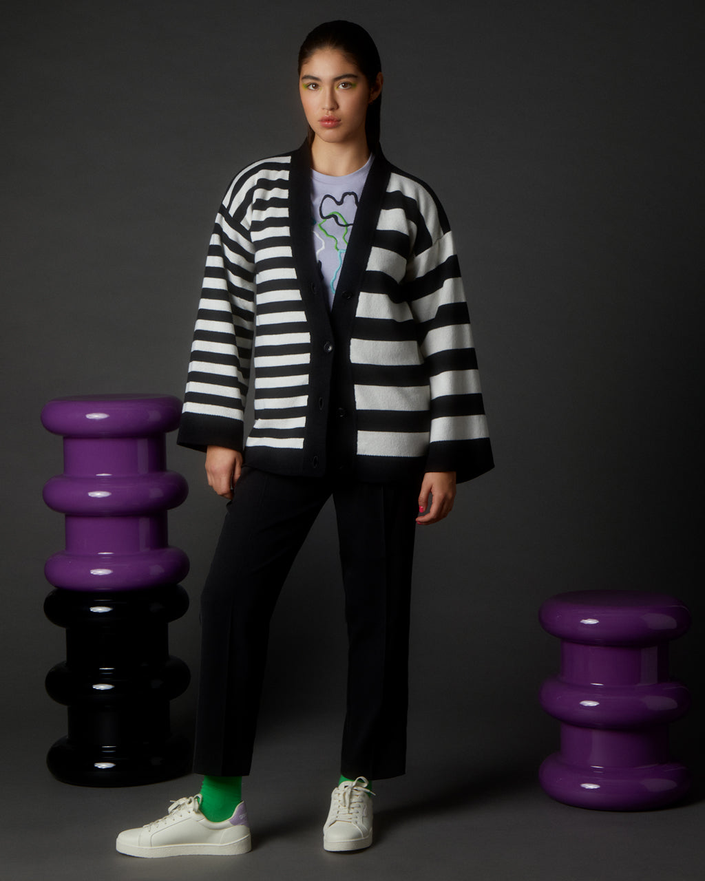 Multi Striped Wool and Cashmere Knitted Cardigan