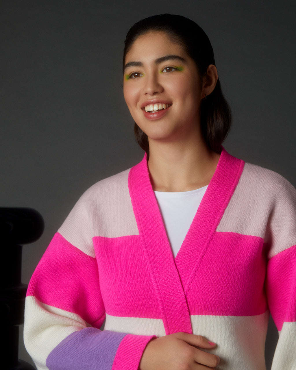 Multicolour Striped Long Cardigan in Wool and Cashmere