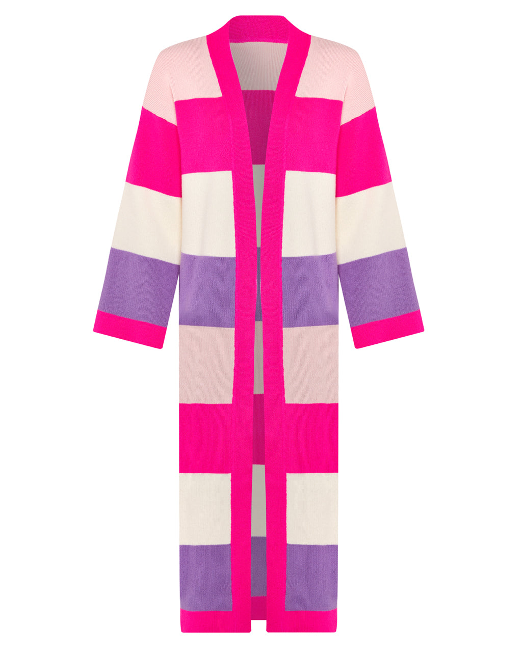 Multicolour Striped Long Cardigan in Wool and Cashmere