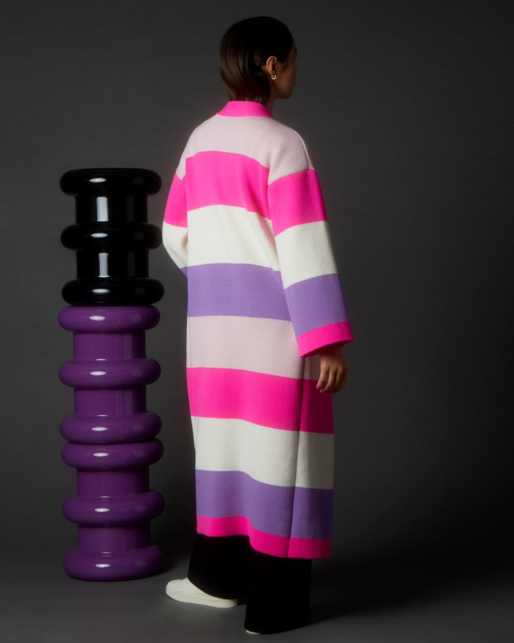Multicolour Striped Long Cardigan in Wool and Cashmere