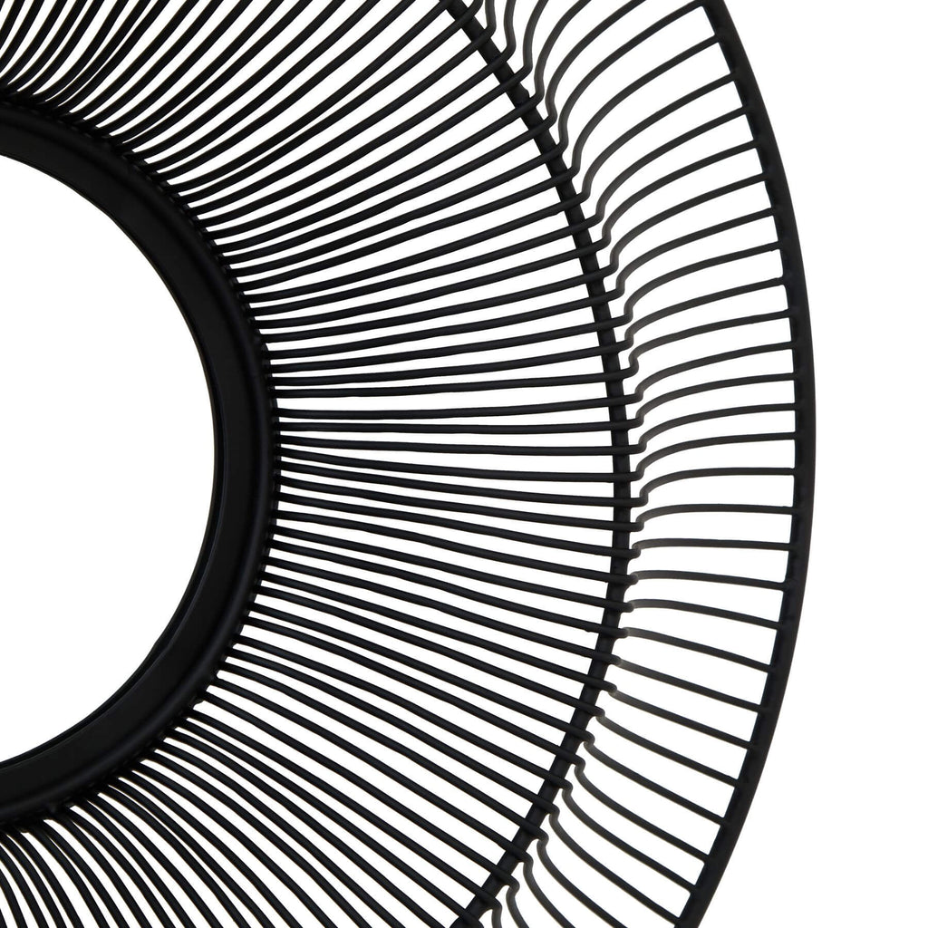 Black wire-framed round mirror with industrial design, matte finish, 61cm diameter, for modern interiors. by sostter at brixbailey.com