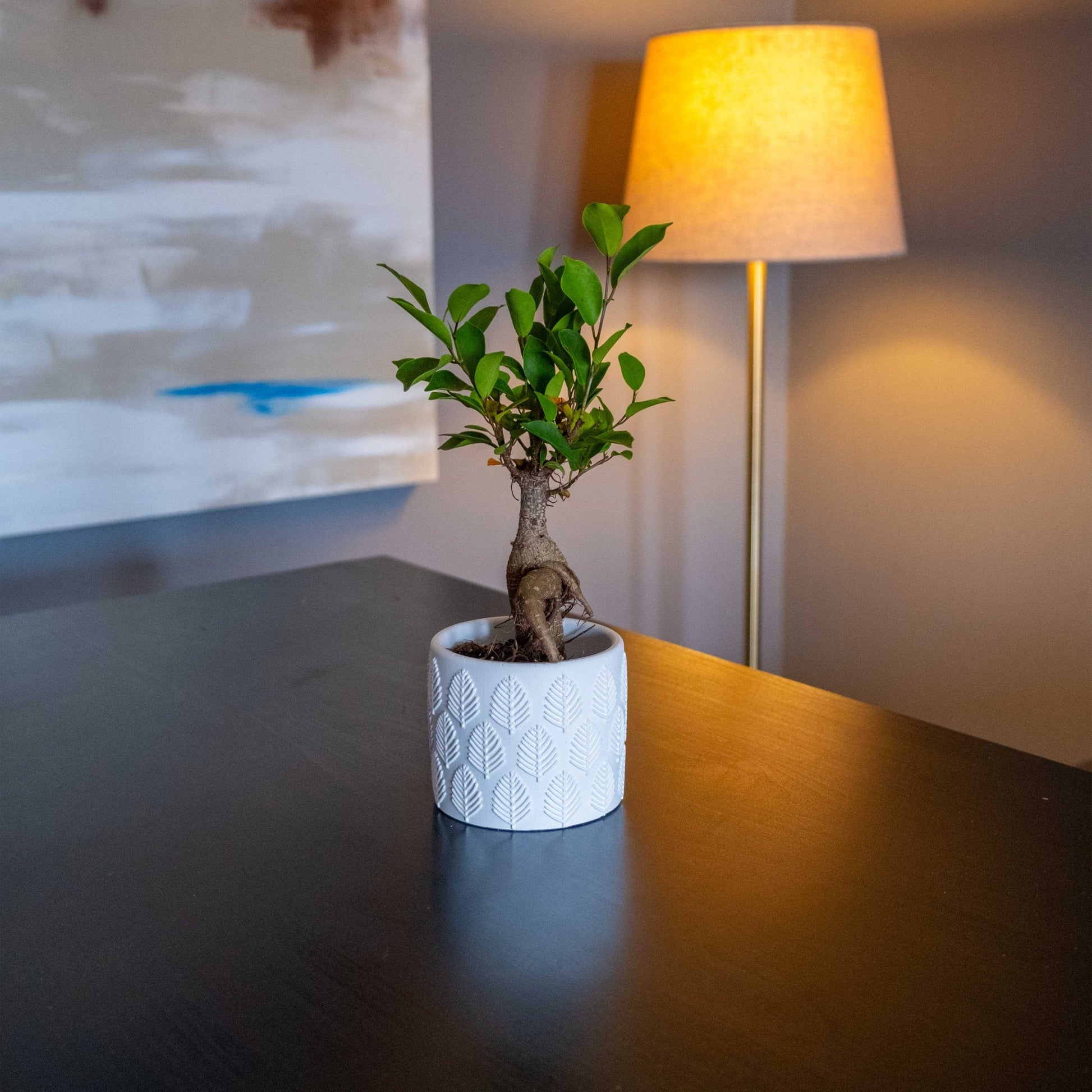 White Concrete Ivy with Green Concrete Pot