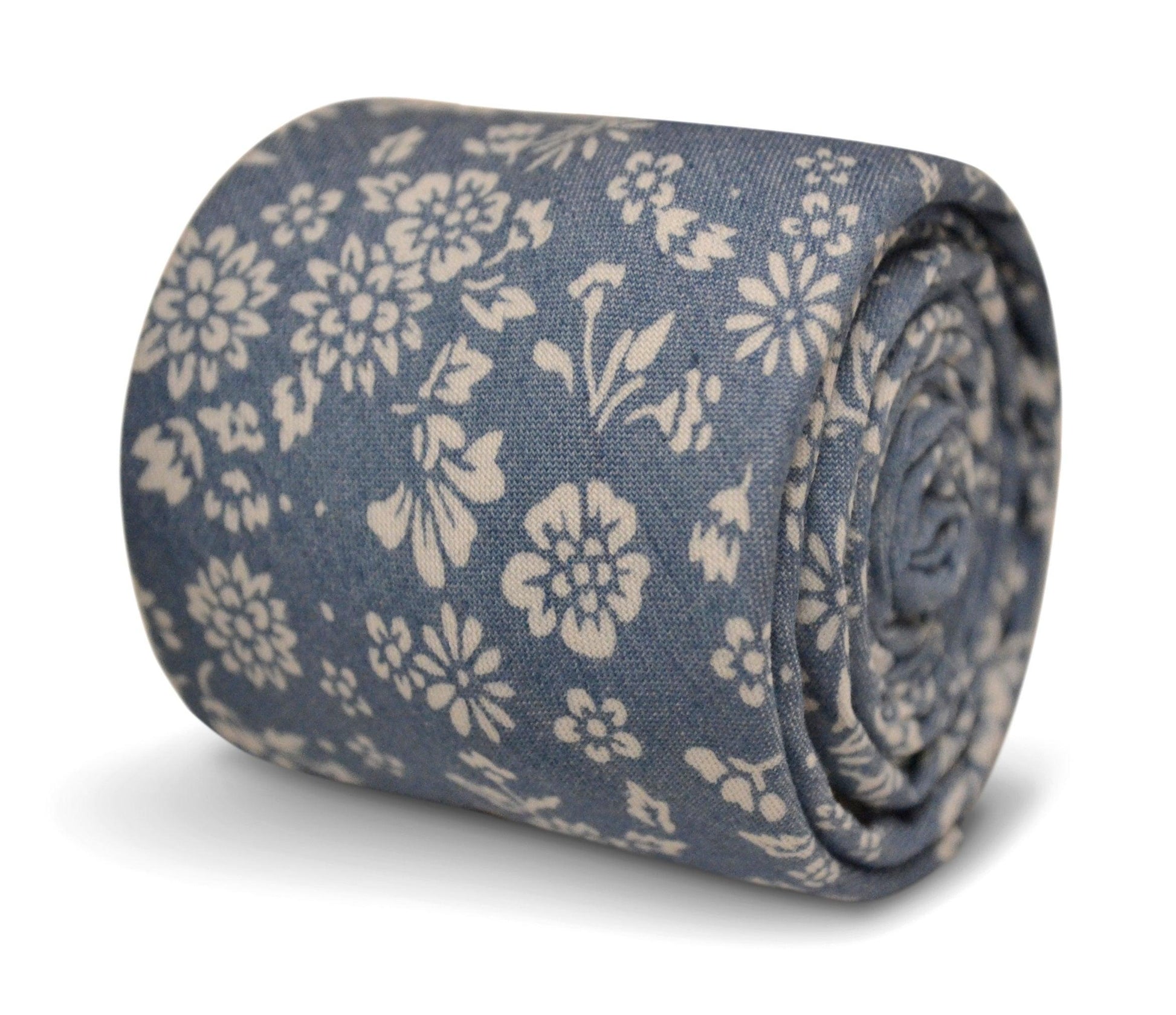 Medium Blue and White Flower Cotton Tie