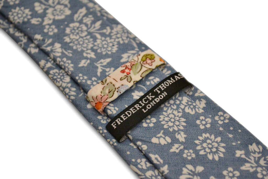 Medium Blue and White Flower Cotton Tie
