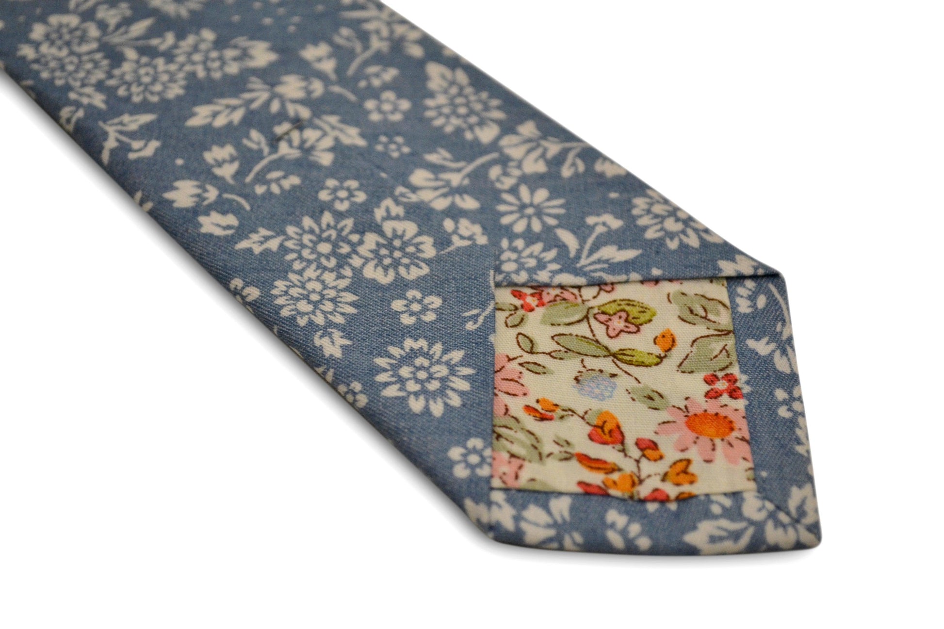 Medium Blue and White Flower Cotton Tie