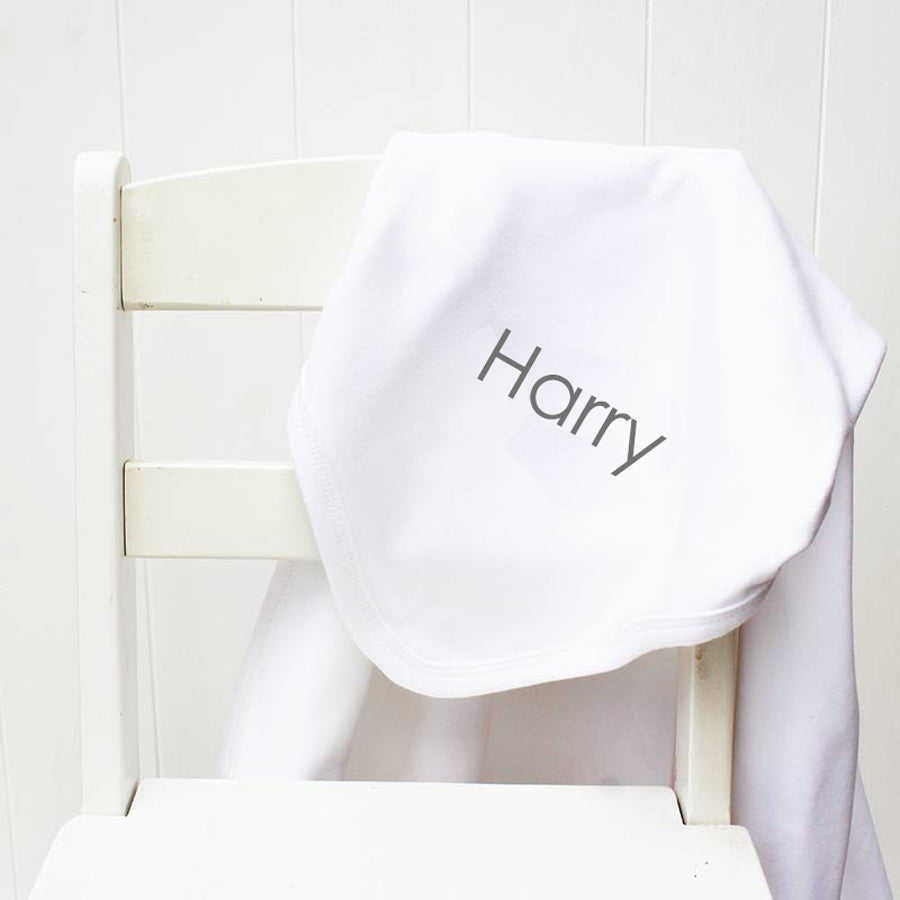 Personalised Baby Name White Cotton Blanket