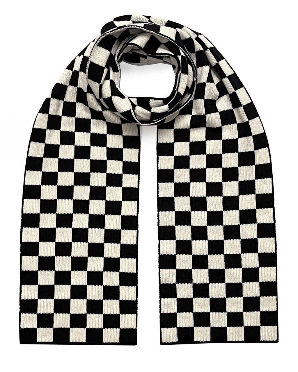 Checked Wool and Cashmere Scarf in Black and White