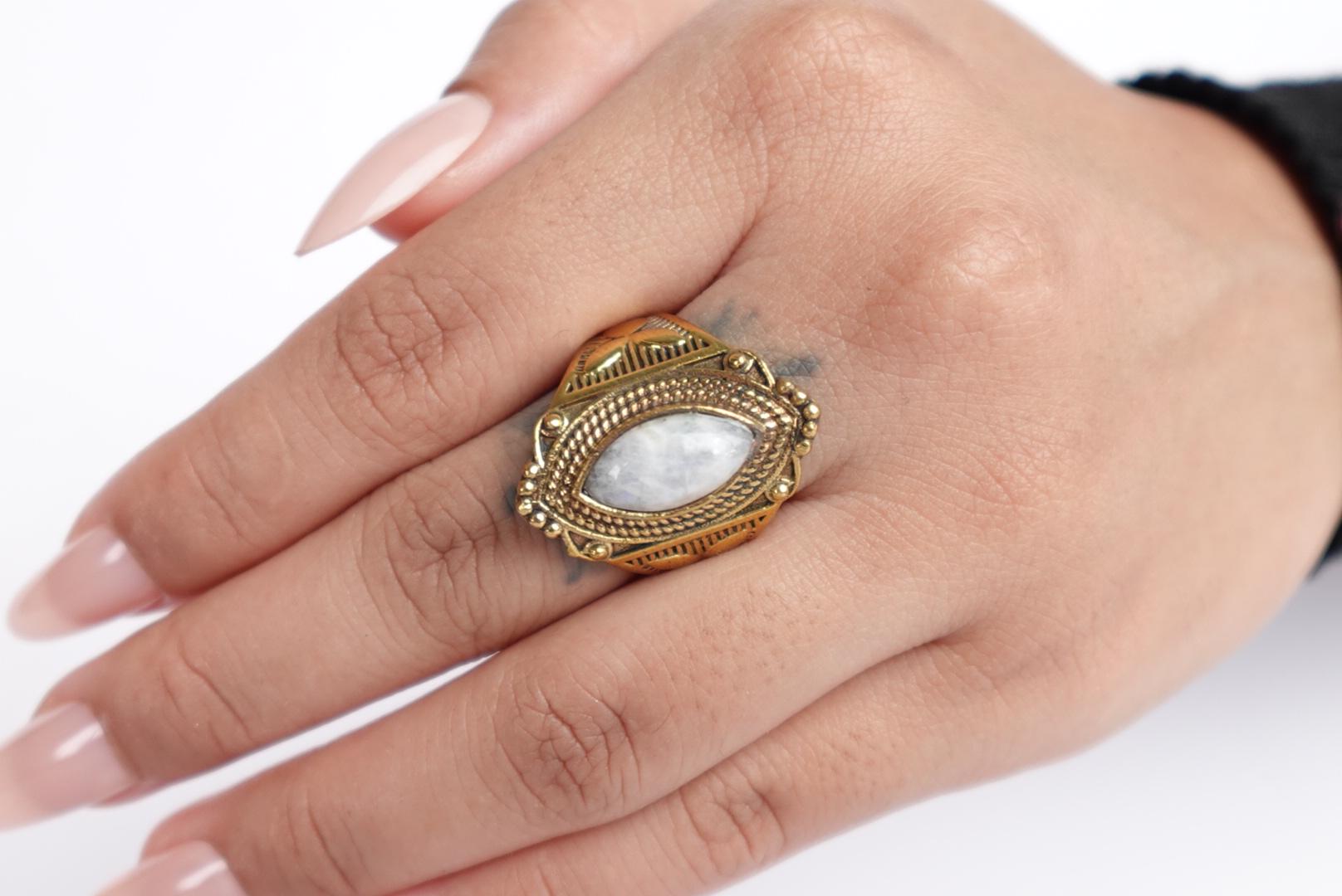 Large Moonstone Ring in Antique Brass