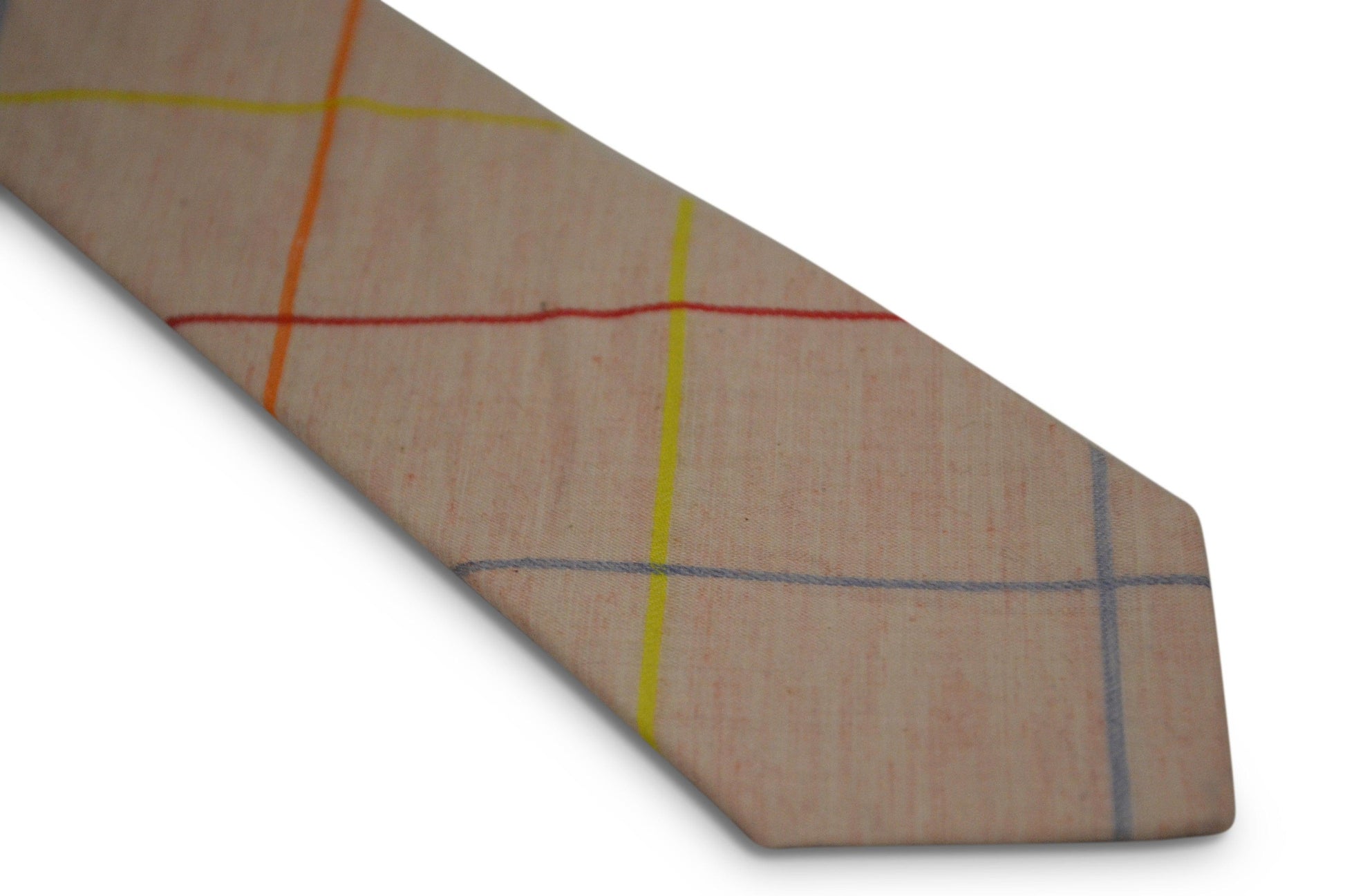 Light Pink Cotton Tie with Multicoloured Check Design