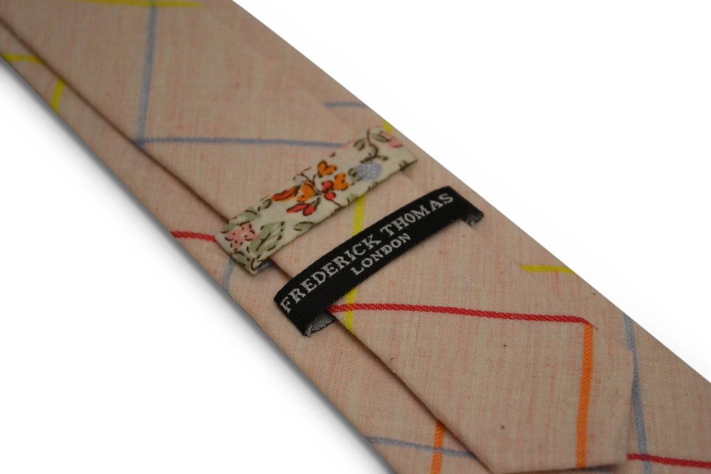 Light Pink Cotton Tie with Multicoloured Check Design