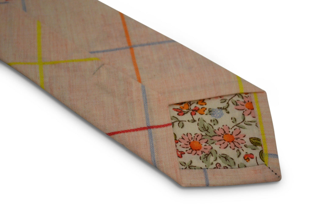Light Pink Cotton Tie with Multicoloured Check Design
