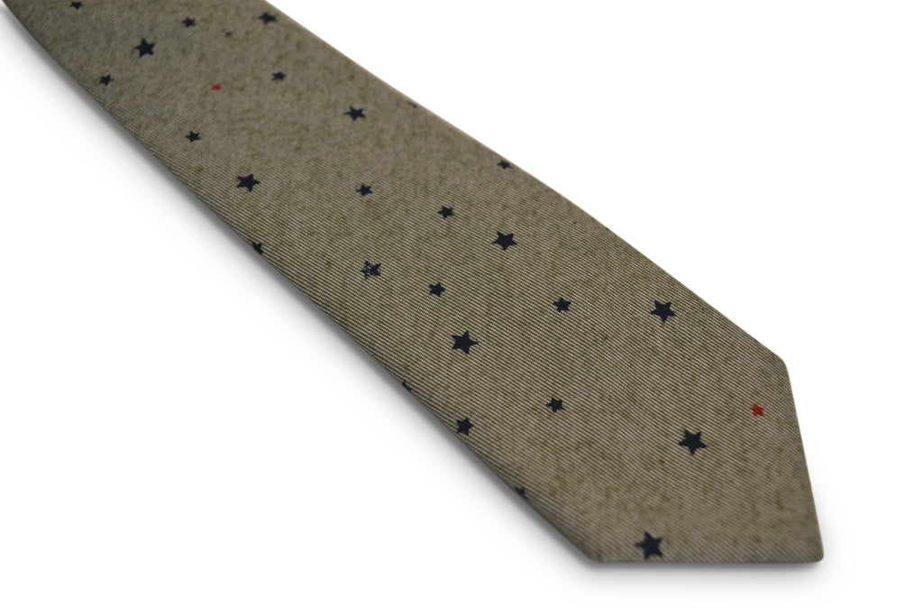 Light Grey Green Cotton Tie with Star Design