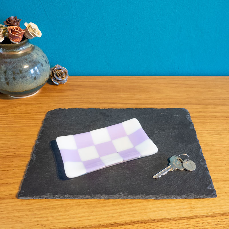 Chequered White and Colour Medium Glass Tray