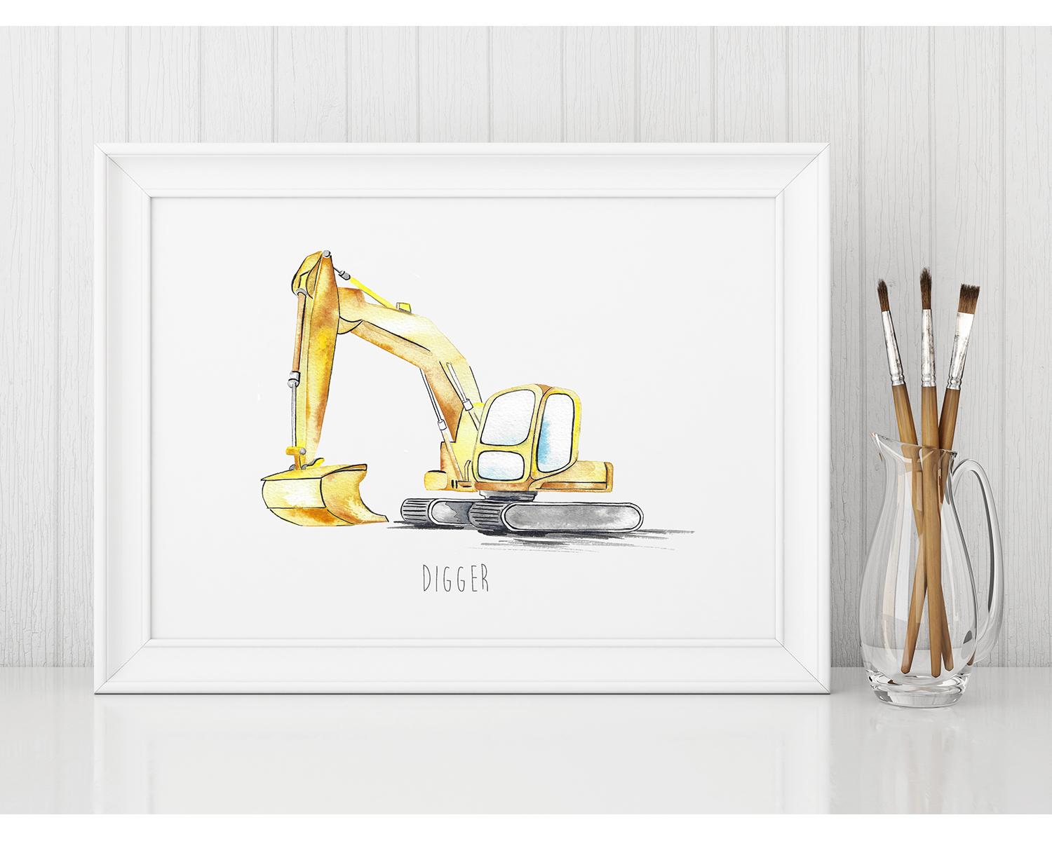 Watercolour Digger Children's wall print