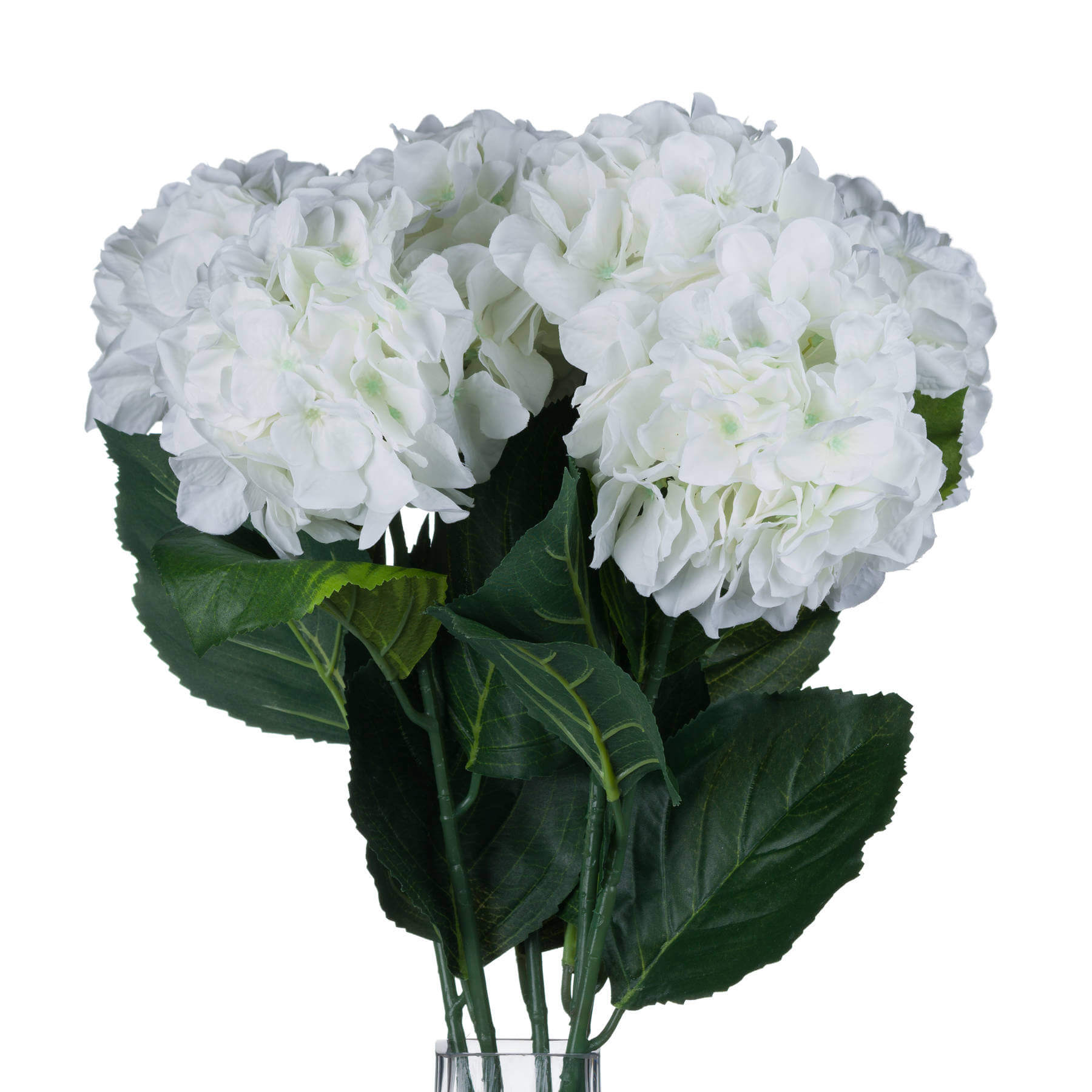 White artificial Schneeball hydrangea stem with hyper-realistic petals, 71cm tall, perfect for vases and centerpieces. by RoomLondon at brixbailey.com