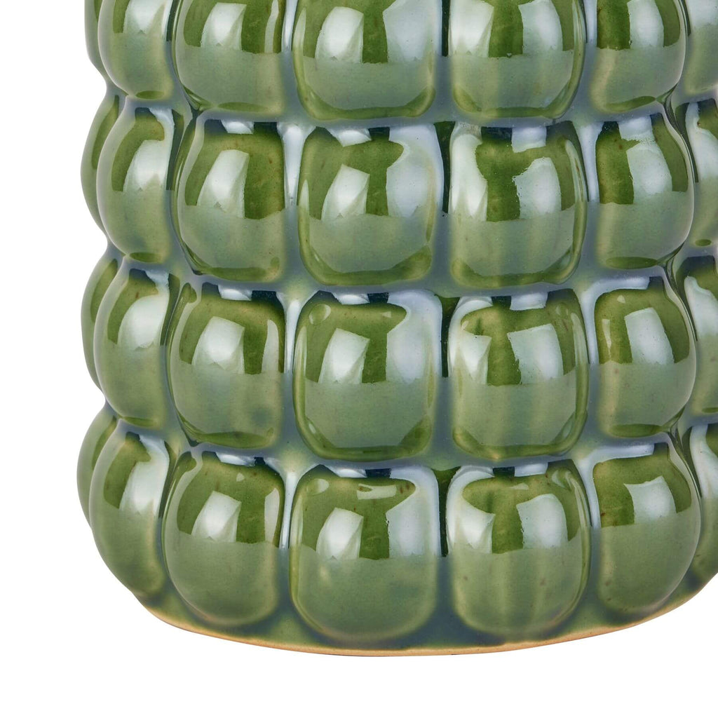 Handcrafted olive ceramic bubble vase with light-catching texture, 32cm tall, earth-toned glaze, artisan design. by RoomLondon at brixbailey.com