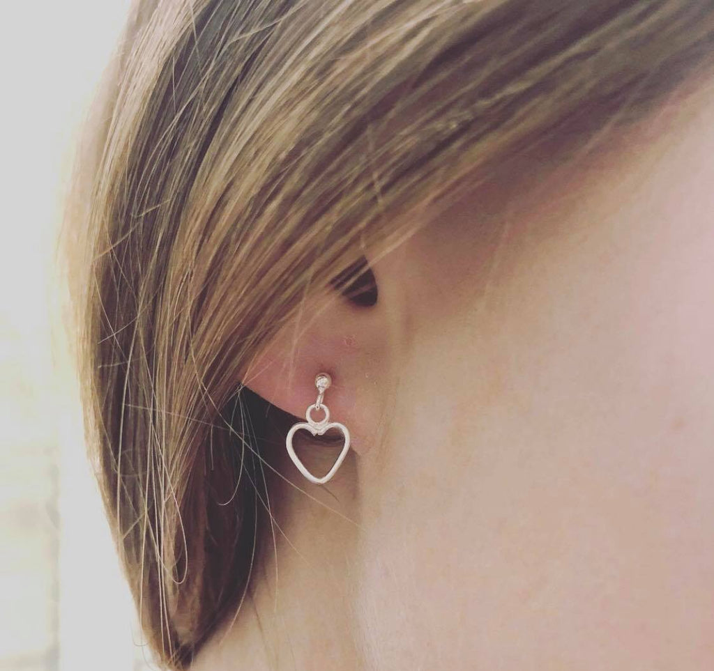 Sterling Silver Dangle Heart Studs