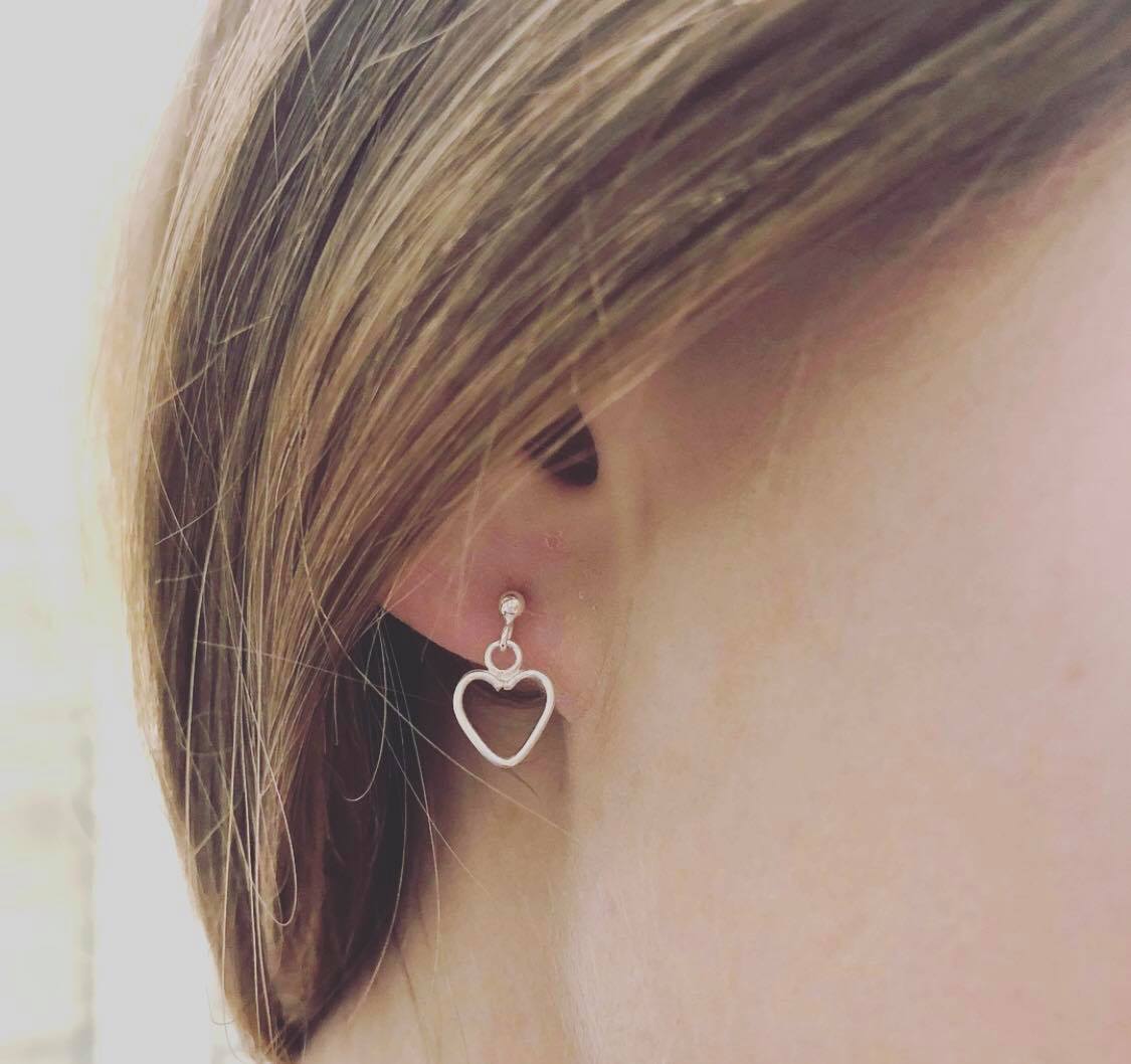 Sterling Silver Dangle Heart Studs