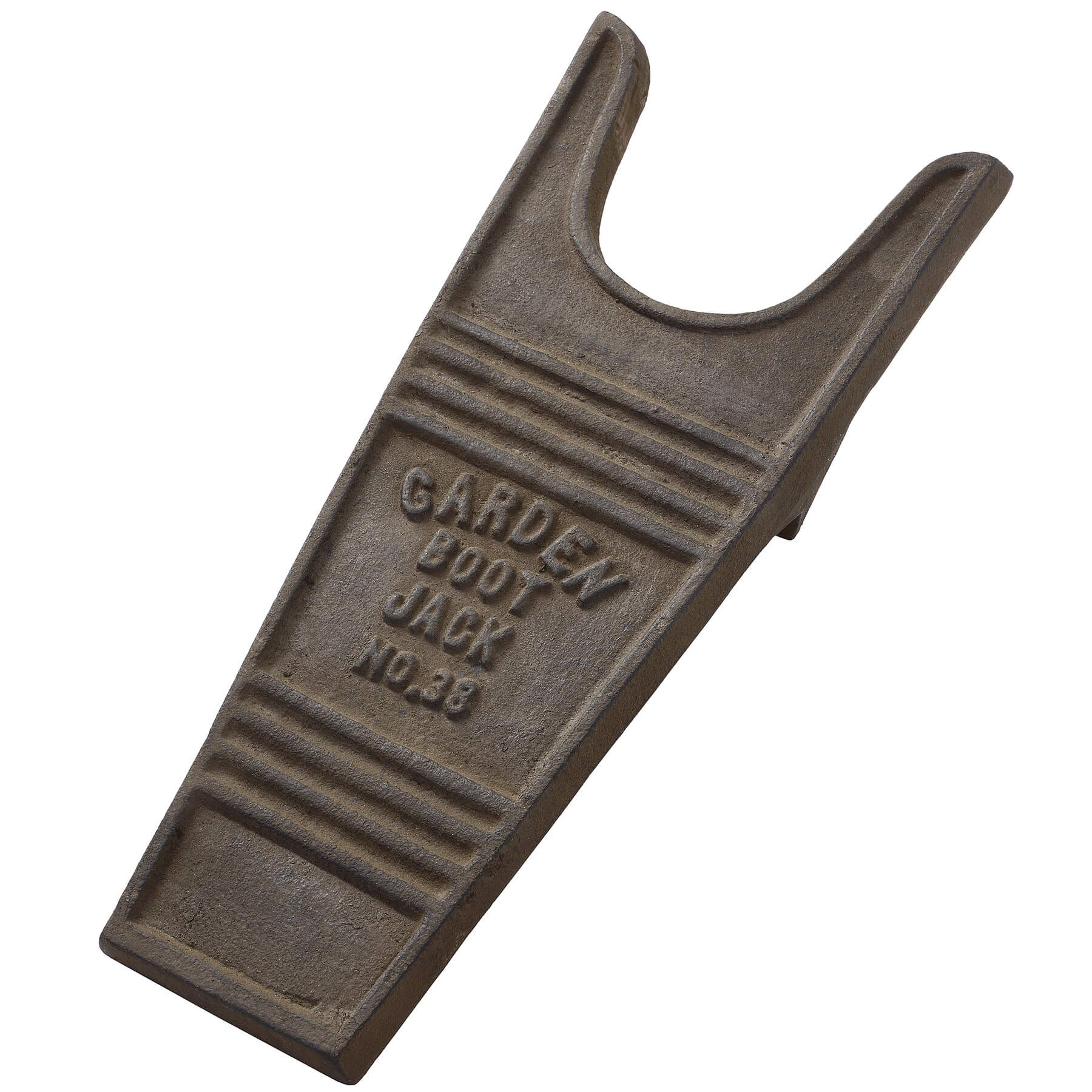 Handcrafted cast iron boot jack with rustic brown patina for effortless boot removal by RoomLondon at brixbailey.com