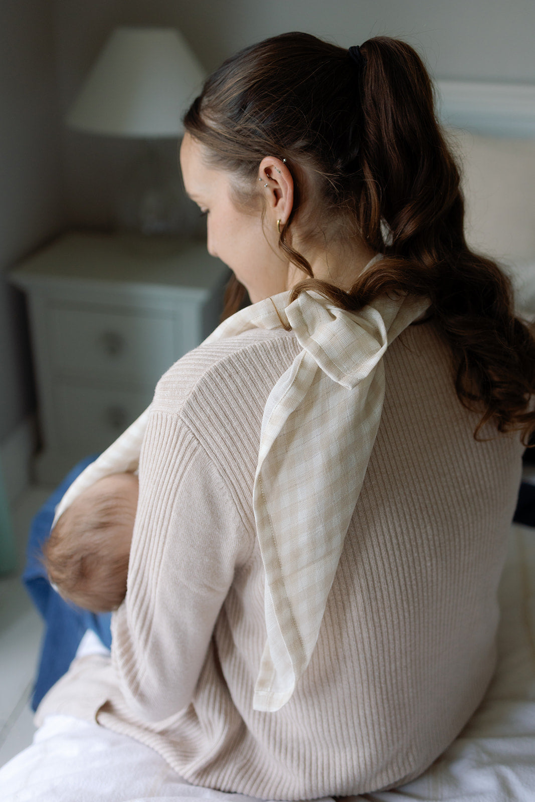 Gingham Beige Large Swaddle Muslin