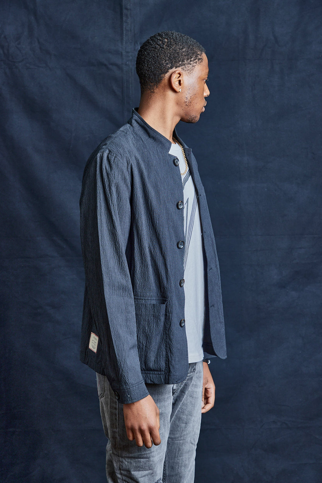 Seersucker Jacket with Mao Collar