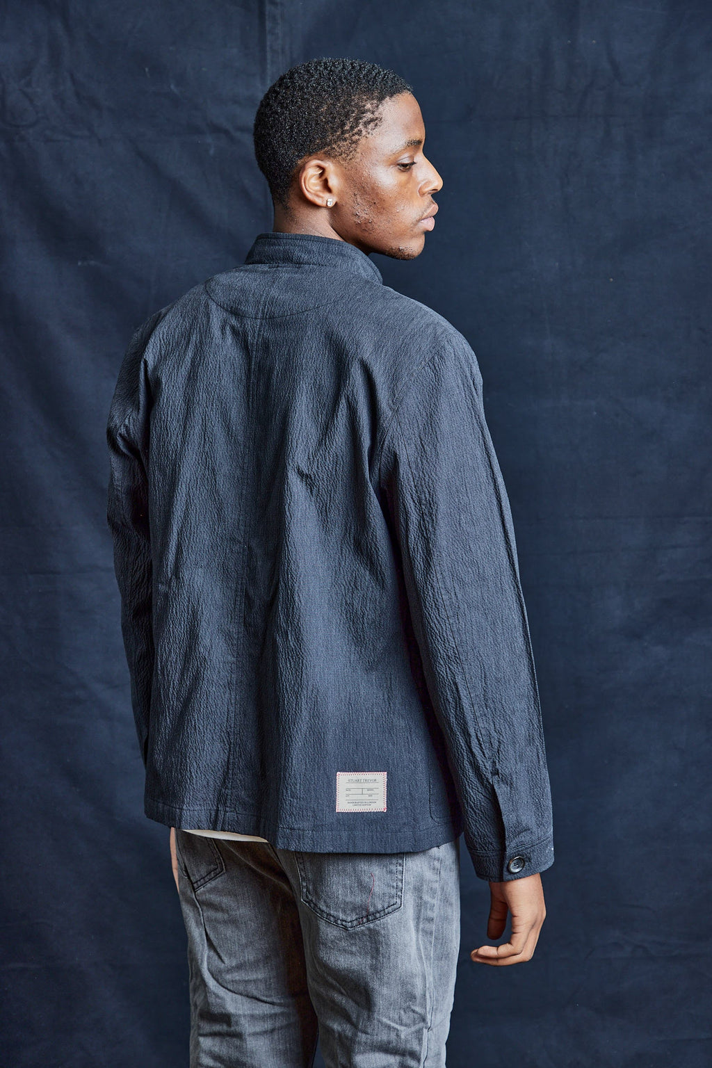 Seersucker Jacket with Mao Collar