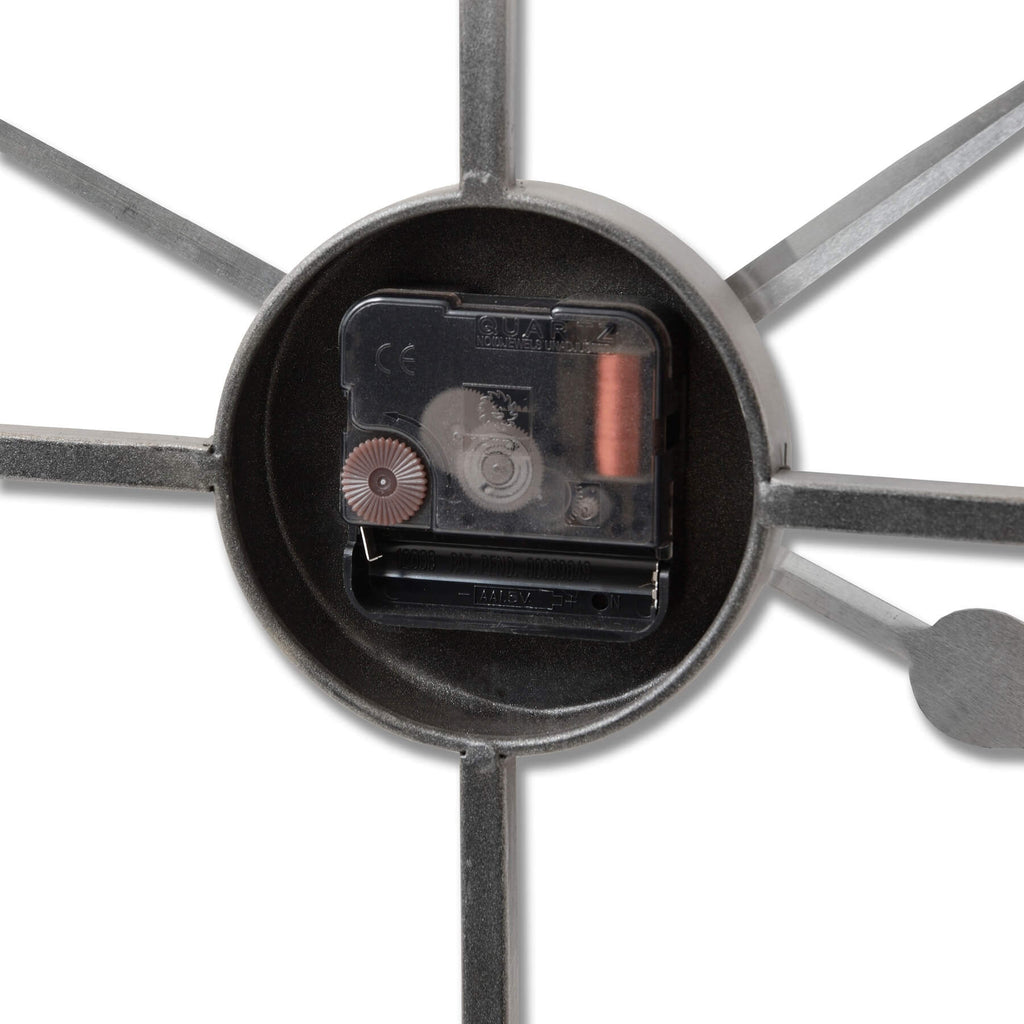 Large silver skeleton wall clock with exposed gears, industrial design, and quartz movement, 80cm diameter by sostter at brixbailey.com