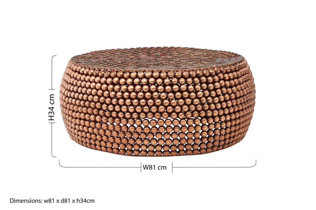 Gold Interlinked Beaded Iron Copper Finish Coffee Table