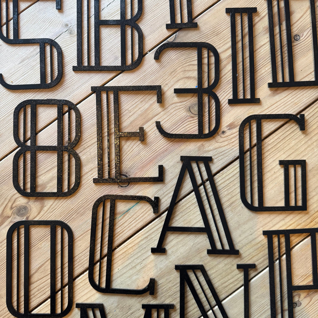 Black Art Deco Metal Letters and Numbers 5 inch or 12 inch