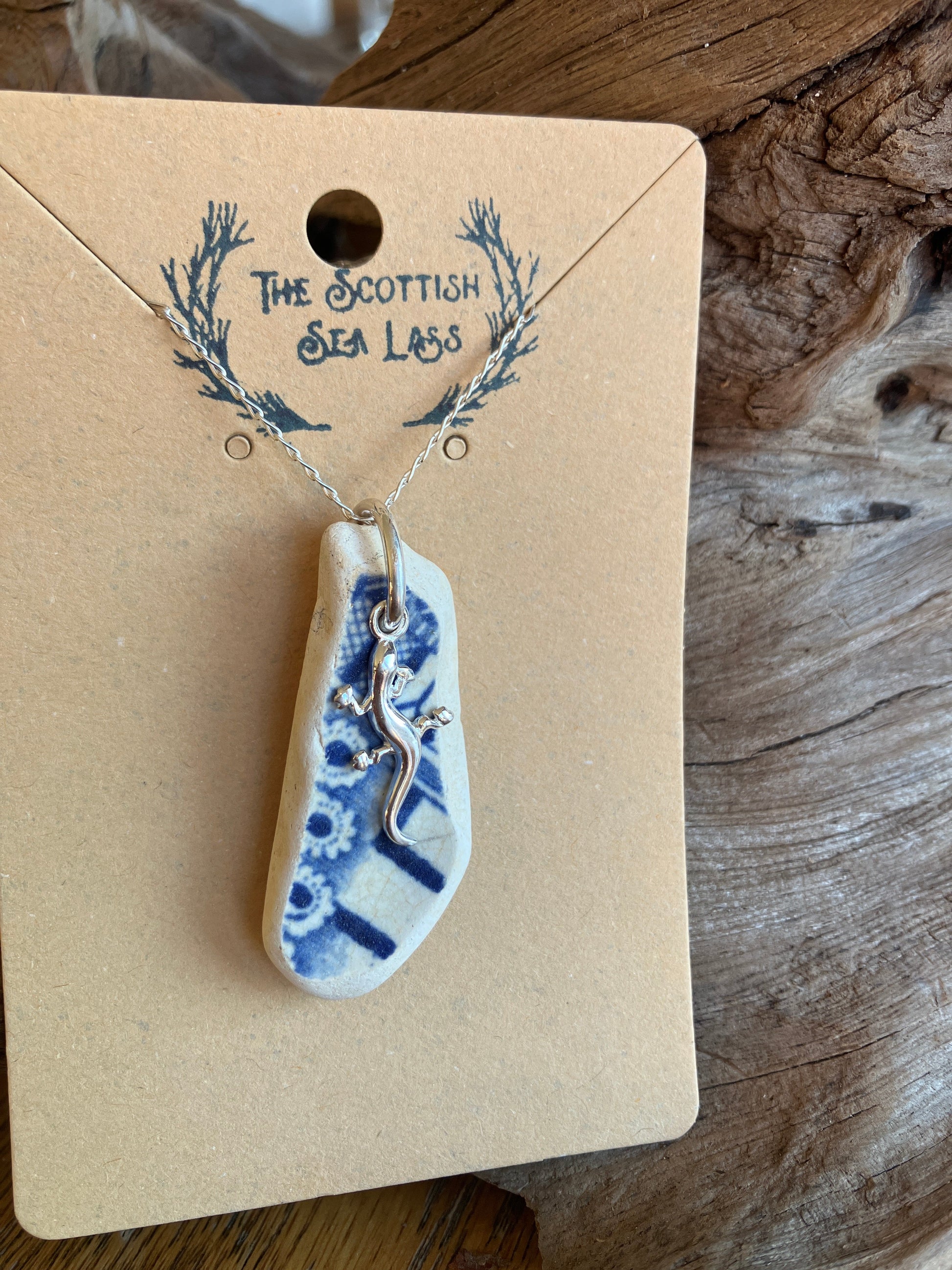 Scottish Sea Pottery Gecko Sterling Silver Pendant
