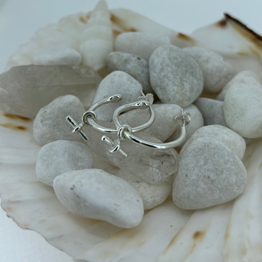 Sterling Silver T Bar Charm Hoops