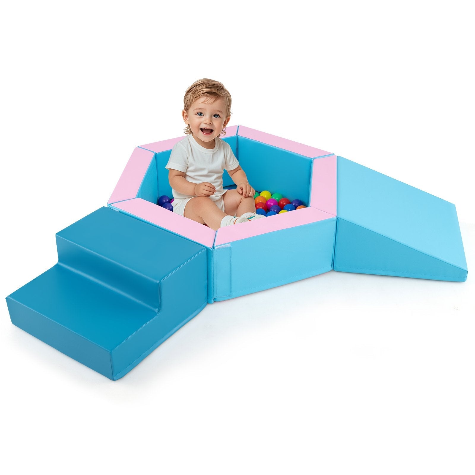 3 Piece Baby Foam Climbing Blocks Set with Ball Pit and Balls in Blue