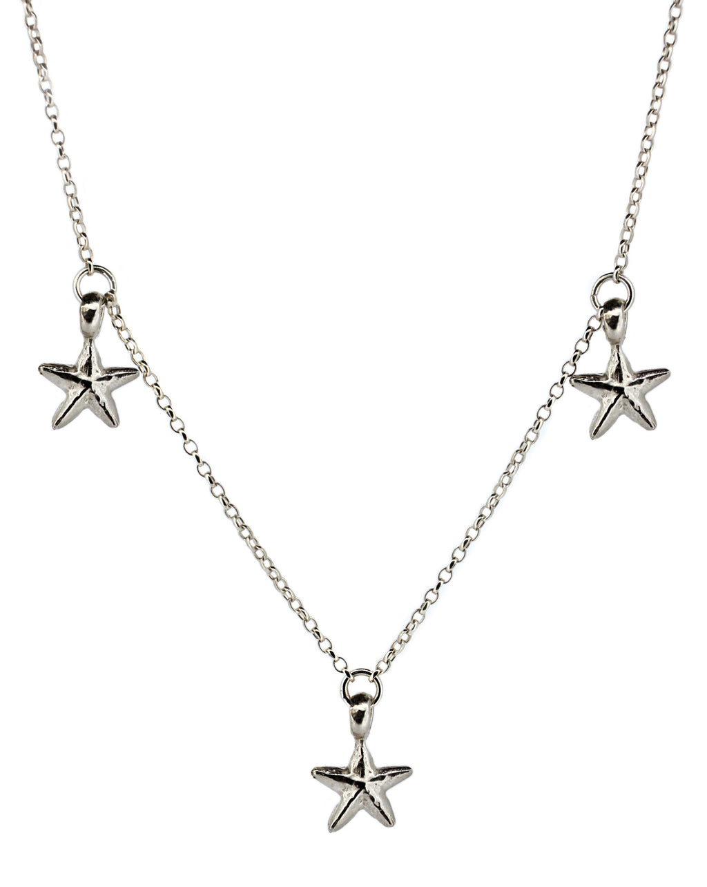 3 Starfish Charm Necklace in Sterling Silver