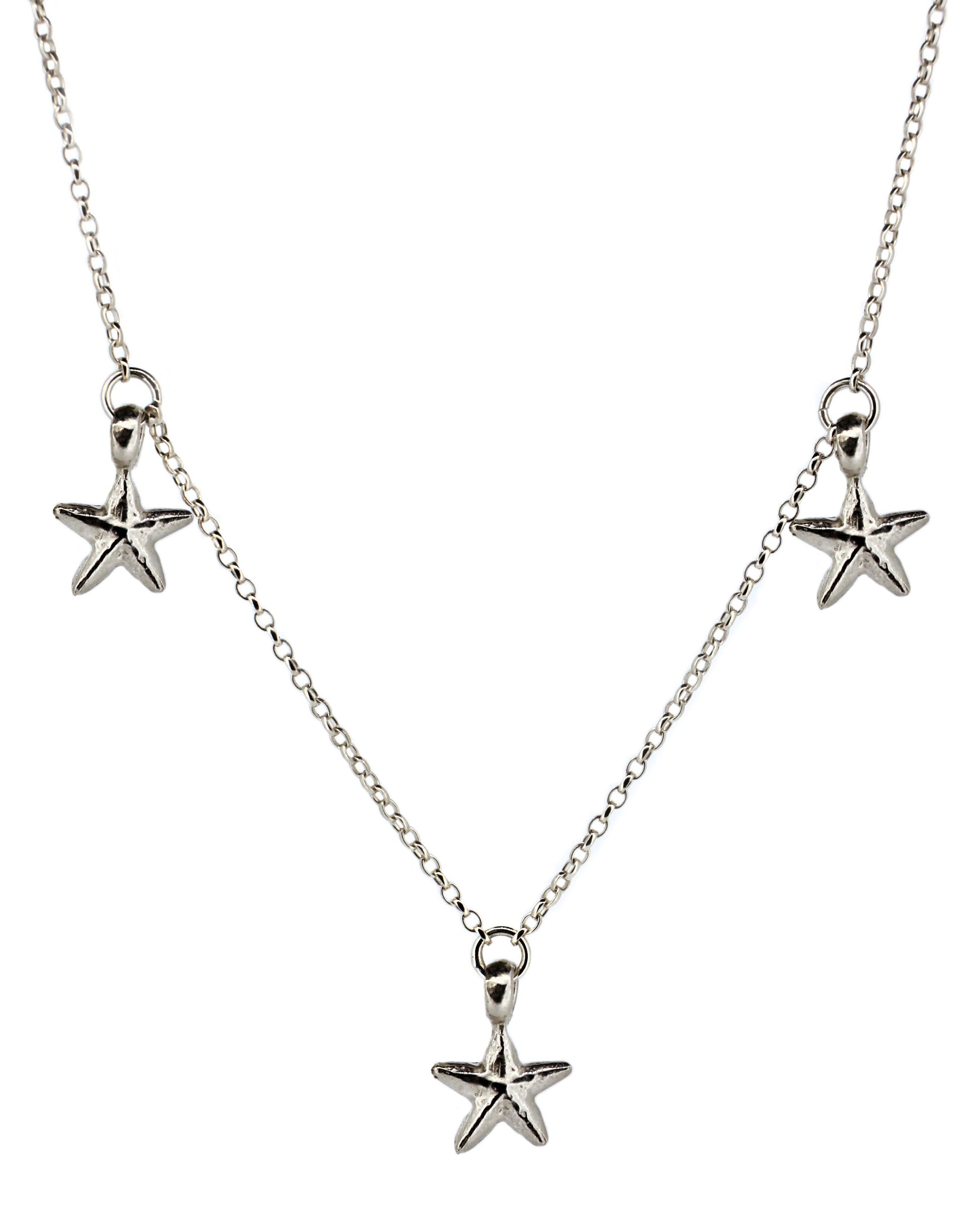 3 Starfish Charm Necklace in Sterling Silver