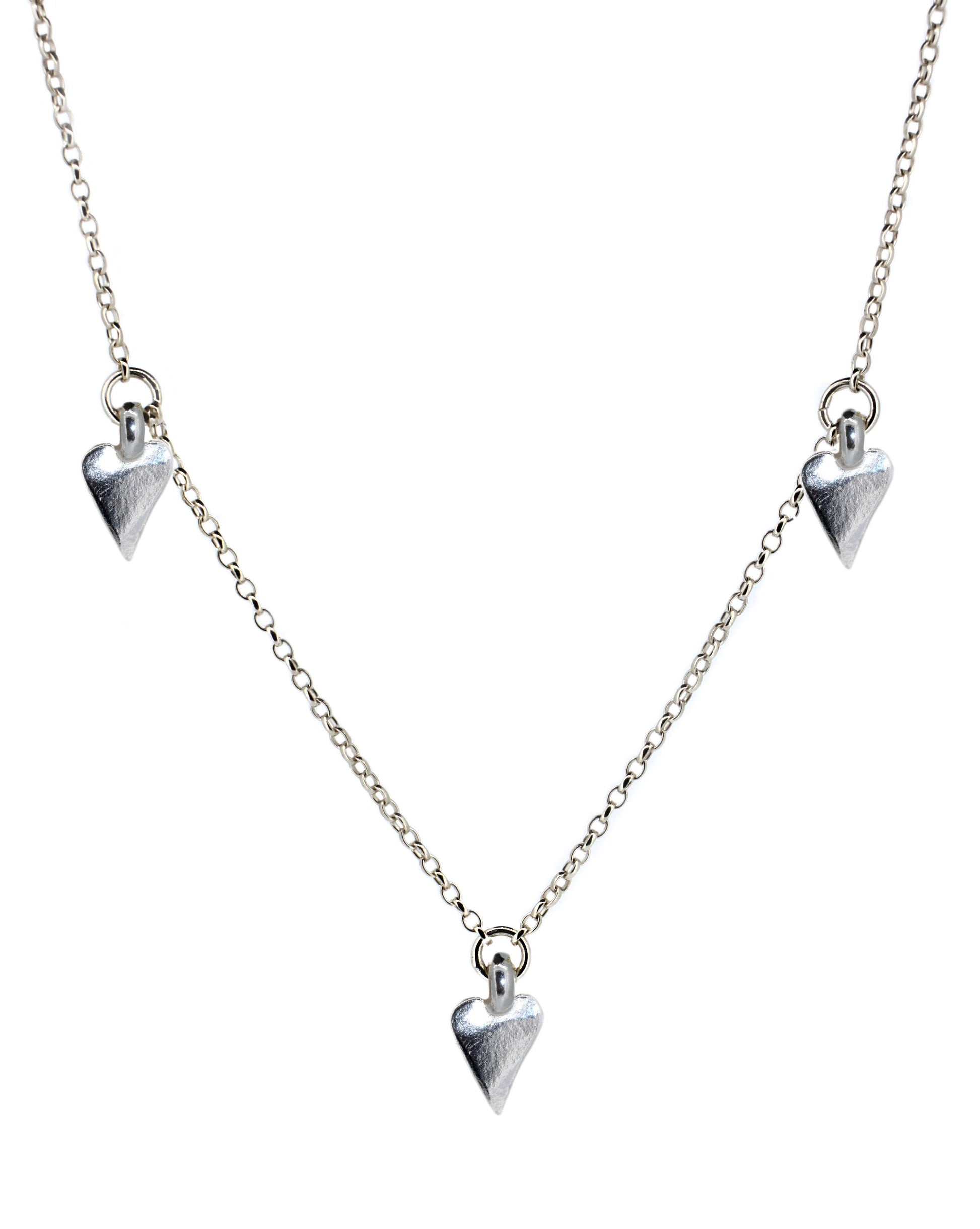 3 Heart Sterling Silver Charm Necklace