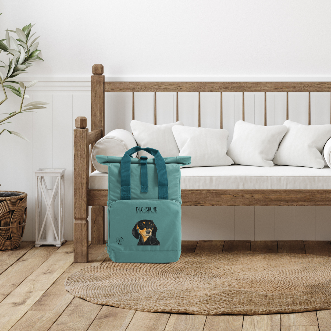 Back and Tan Dachshund Roll Top Backpack