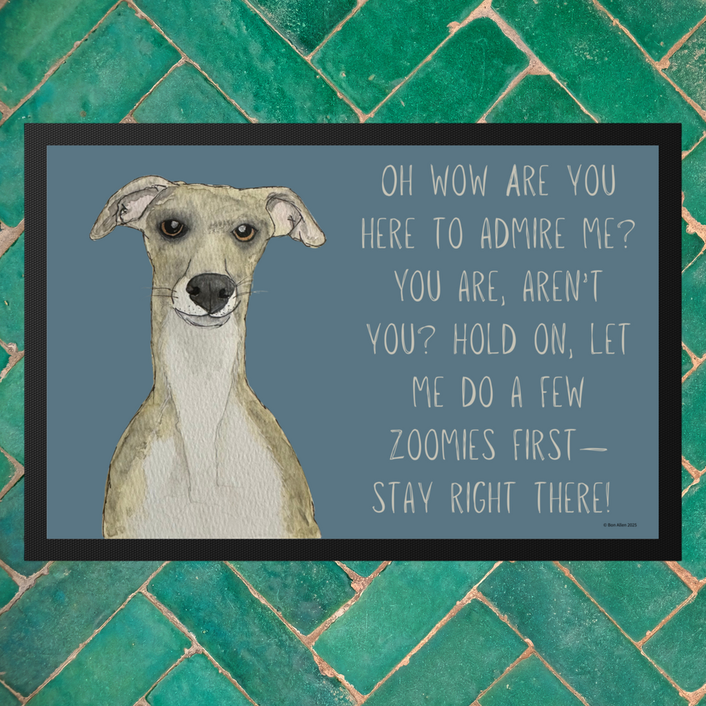 Whippet Door Mat with Amusing Greeting